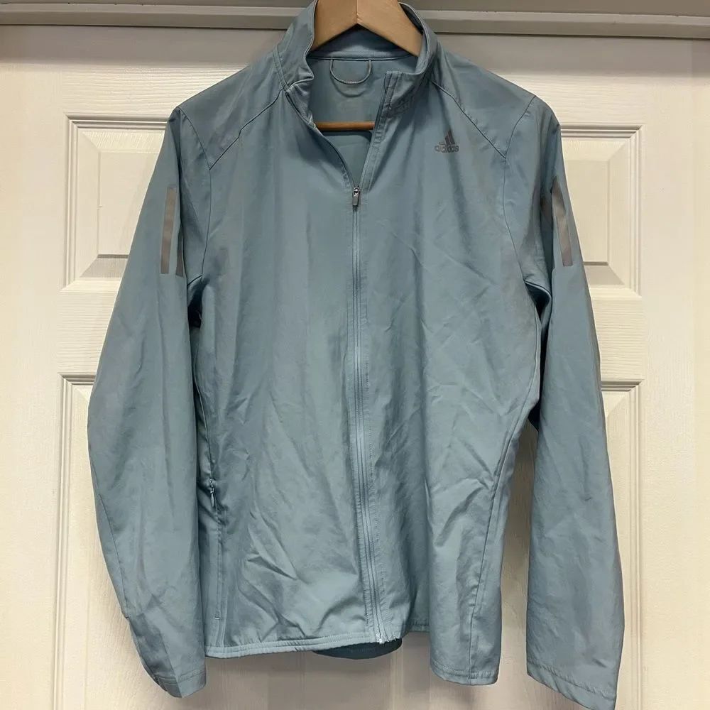 Adidas Light Blue Light Wright Reflective Running Jacket sz M EUC